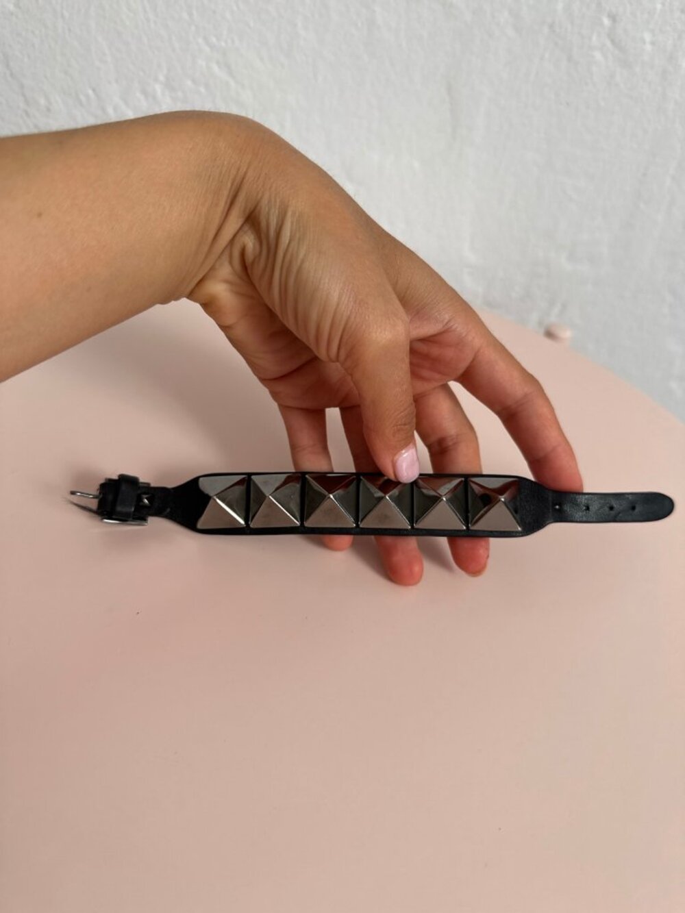 Valentino Garavani Rockstud Bracelet Black Leather Large Pyramid Studs Size S